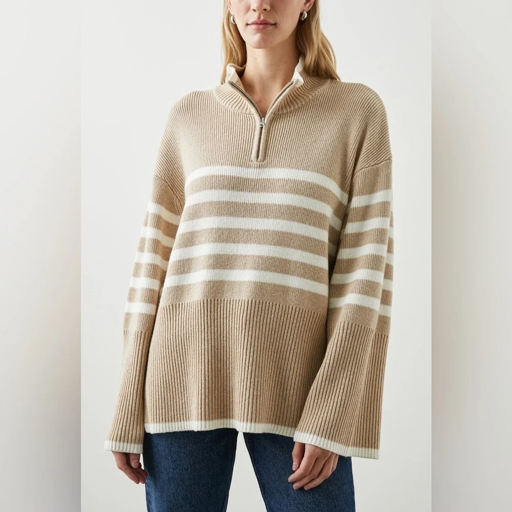 Rails Tessa Sweater Sand Ribbed Stripe Turtleneck Sweater Size S